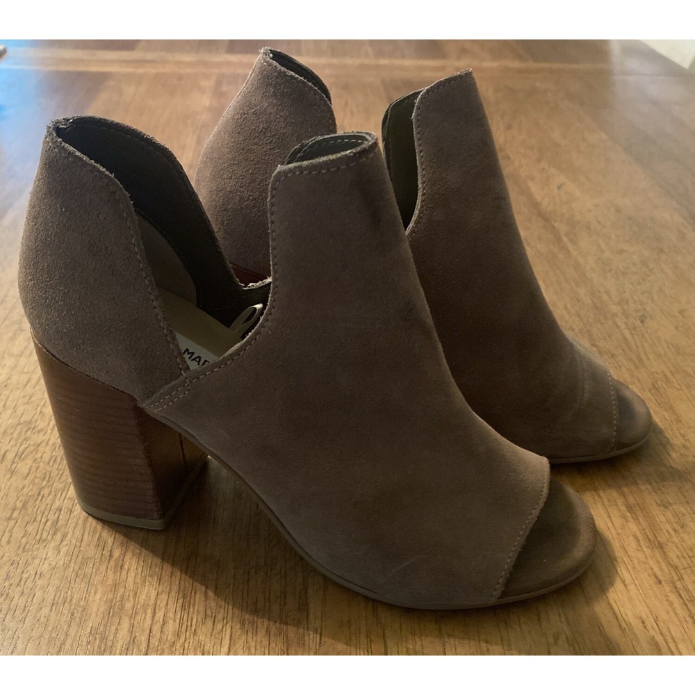 Steve Madden Nami Brown Leather Upper Peep Toe Booties size 8.5 READ